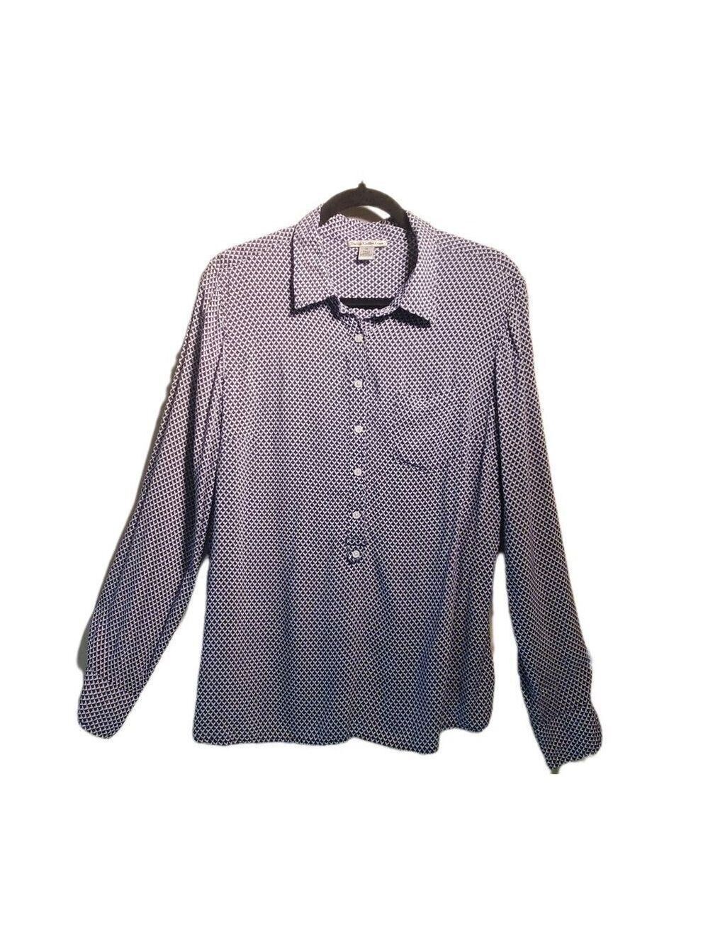 Diamond Geometric Print Blouse Blue & White Women's XL Long Sleeve Career